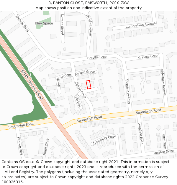 3, PANTON CLOSE, EMSWORTH, PO10 7XW: Location map and indicative extent of plot