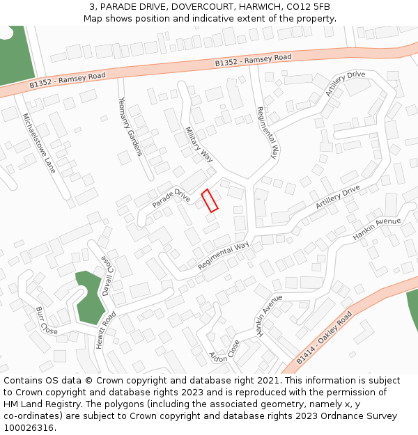 3, PARADE DRIVE, DOVERCOURT, HARWICH, CO12 5FB: Location map and indicative extent of plot