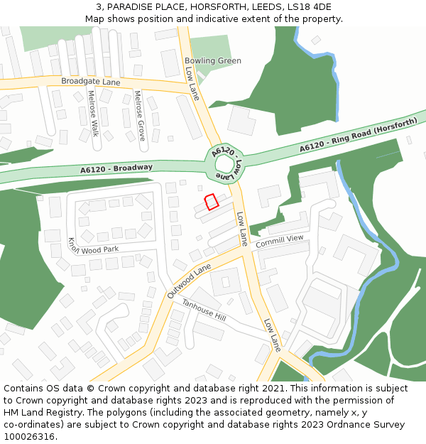 3, PARADISE PLACE, HORSFORTH, LEEDS, LS18 4DE: Location map and indicative extent of plot