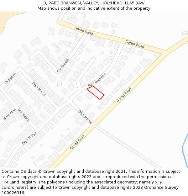 3, PARC BRANWEN, VALLEY, HOLYHEAD, LL65 3AW: Location map and indicative extent of plot