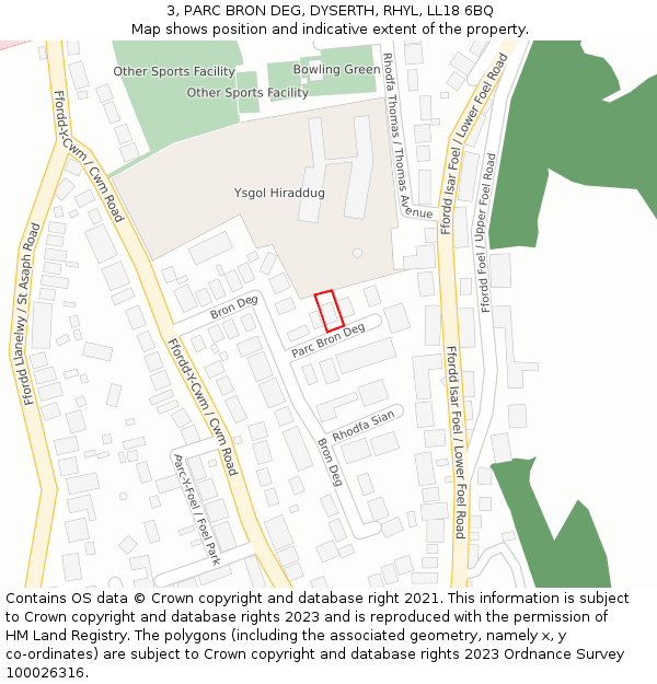 3, PARC BRON DEG, DYSERTH, RHYL, LL18 6BQ: Location map and indicative extent of plot