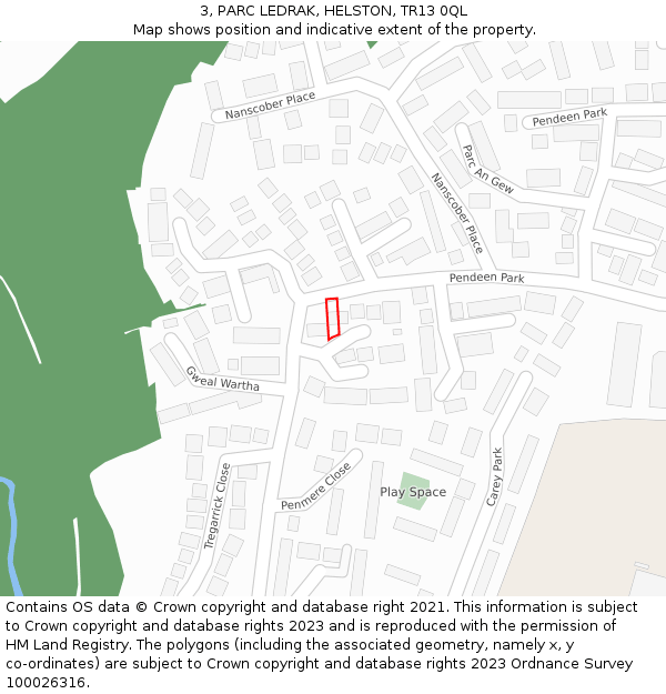 3, PARC LEDRAK, HELSTON, TR13 0QL: Location map and indicative extent of plot