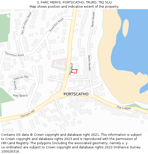 3, PARC MERYS, PORTSCATHO, TRURO, TR2 5UU: Location map and indicative extent of plot