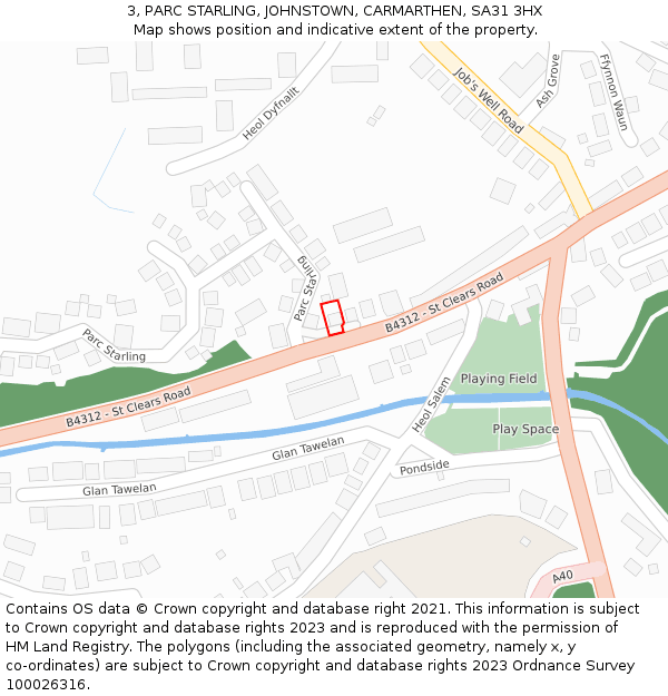 3, PARC STARLING, JOHNSTOWN, CARMARTHEN, SA31 3HX: Location map and indicative extent of plot