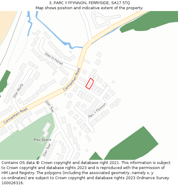 3, PARC Y FFYNNON, FERRYSIDE, SA17 5TQ: Location map and indicative extent of plot