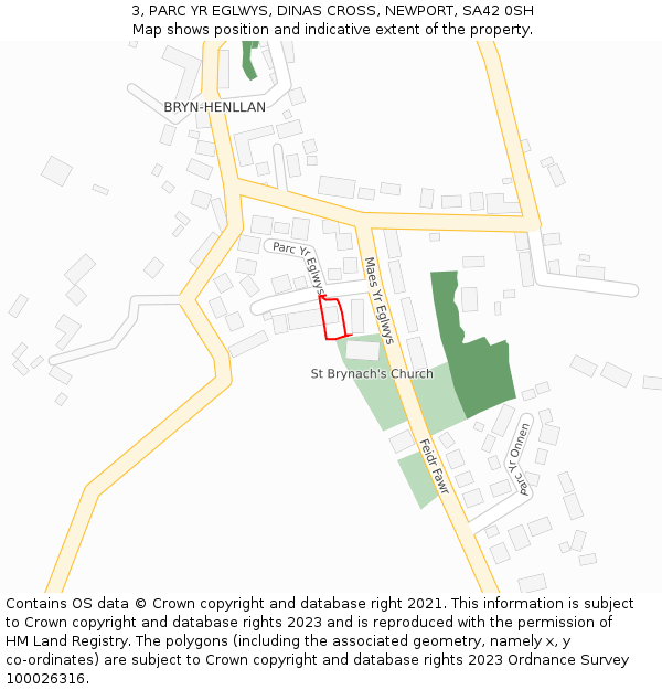 3, PARC YR EGLWYS, DINAS CROSS, NEWPORT, SA42 0SH: Location map and indicative extent of plot