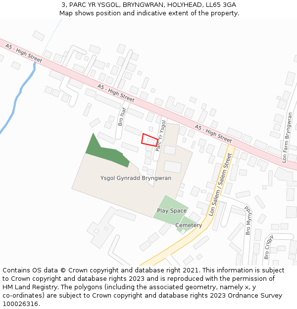 3, PARC YR YSGOL, BRYNGWRAN, HOLYHEAD, LL65 3GA: Location map and indicative extent of plot
