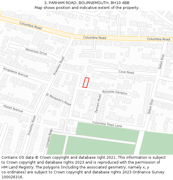 3, PARHAM ROAD, BOURNEMOUTH, BH10 4BB: Location map and indicative extent of plot