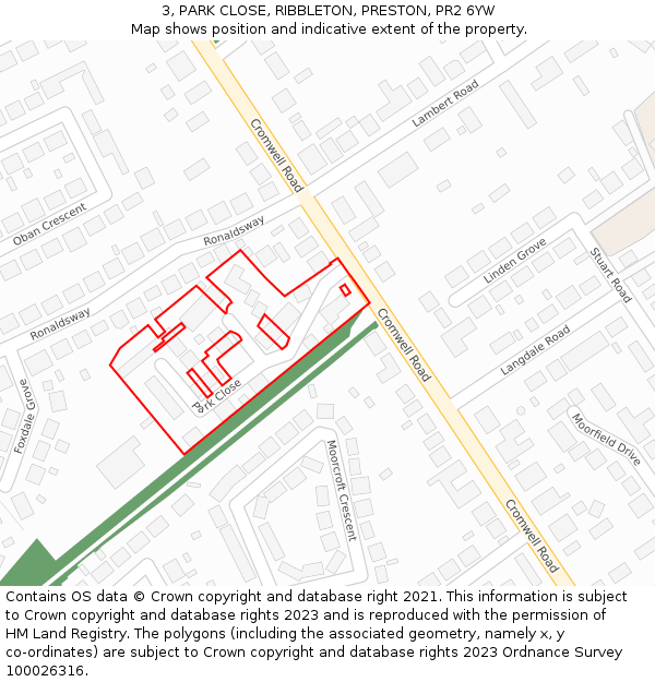 3, PARK CLOSE, RIBBLETON, PRESTON, PR2 6YW: Location map and indicative extent of plot