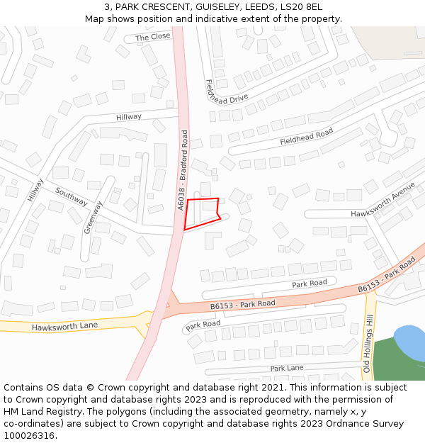 3, PARK CRESCENT, GUISELEY, LEEDS, LS20 8EL: Location map and indicative extent of plot