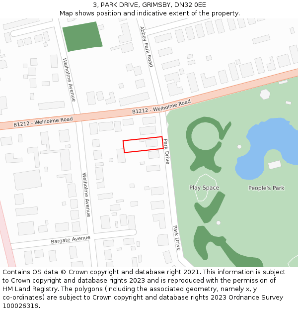 3, PARK DRIVE, GRIMSBY, DN32 0EE: Location map and indicative extent of plot
