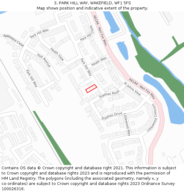 3, PARK HILL WAY, WAKEFIELD, WF1 5FS: Location map and indicative extent of plot