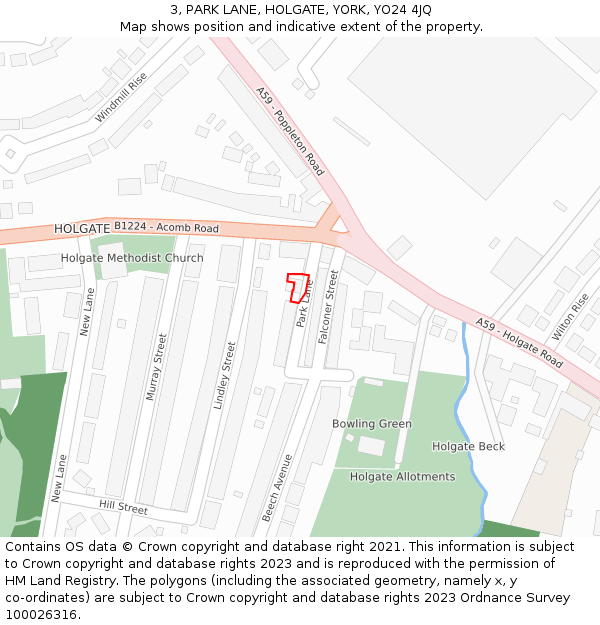 3, PARK LANE, HOLGATE, YORK, YO24 4JQ: Location map and indicative extent of plot