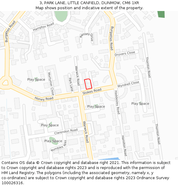 3, PARK LANE, LITTLE CANFIELD, DUNMOW, CM6 1XR: Location map and indicative extent of plot