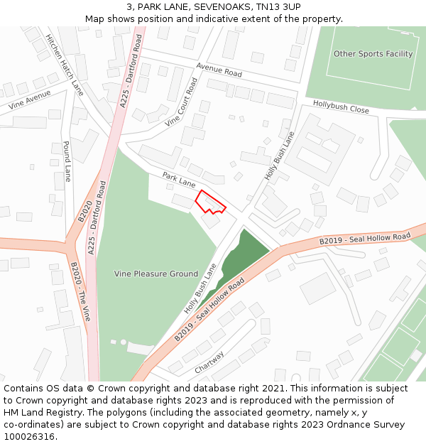 3, PARK LANE, SEVENOAKS, TN13 3UP: Location map and indicative extent of plot