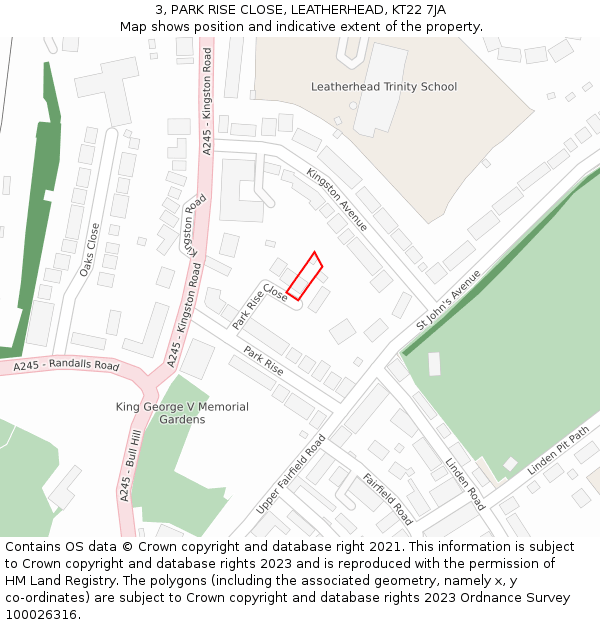 3, PARK RISE CLOSE, LEATHERHEAD, KT22 7JA: Location map and indicative extent of plot