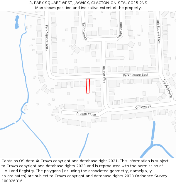 3, PARK SQUARE WEST, JAYWICK, CLACTON-ON-SEA, CO15 2NS: Location map and indicative extent of plot