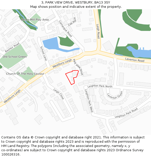 3, PARK VIEW DRIVE, WESTBURY, BA13 3SY: Location map and indicative extent of plot