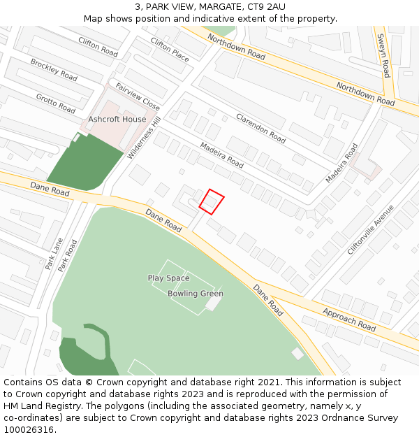 3, PARK VIEW, MARGATE, CT9 2AU: Location map and indicative extent of plot