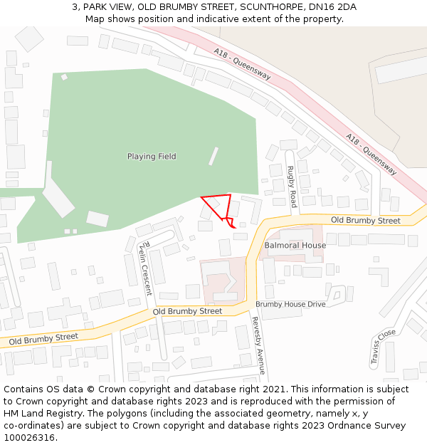 3, PARK VIEW, OLD BRUMBY STREET, SCUNTHORPE, DN16 2DA: Location map and indicative extent of plot