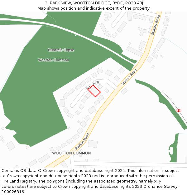 3, PARK VIEW, WOOTTON BRIDGE, RYDE, PO33 4RJ: Location map and indicative extent of plot