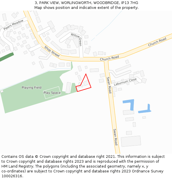3, PARK VIEW, WORLINGWORTH, WOODBRIDGE, IP13 7HG: Location map and indicative extent of plot