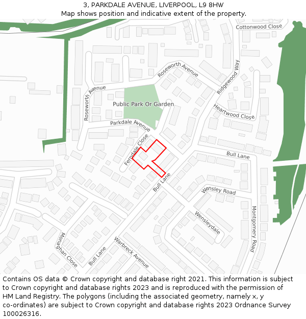 3, PARKDALE AVENUE, LIVERPOOL, L9 8HW: Location map and indicative extent of plot
