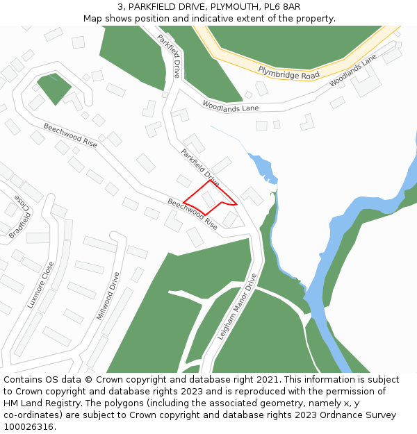3, PARKFIELD DRIVE, PLYMOUTH, PL6 8AR: Location map and indicative extent of plot