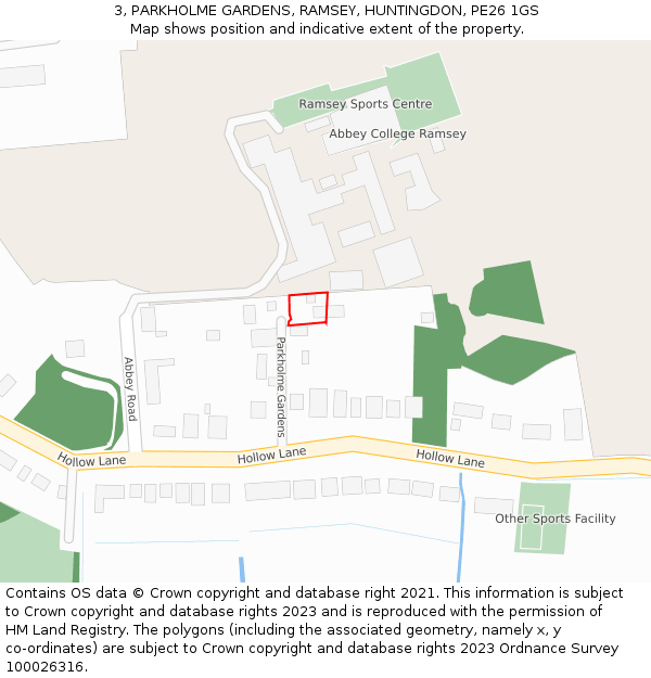 3, PARKHOLME GARDENS, RAMSEY, HUNTINGDON, PE26 1GS: Location map and indicative extent of plot