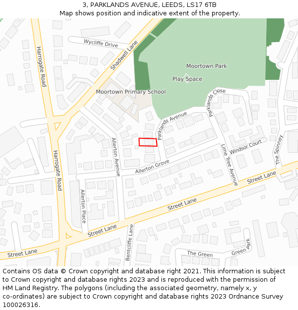 3, PARKLANDS AVENUE, LEEDS, LS17 6TB: Location map and indicative extent of plot