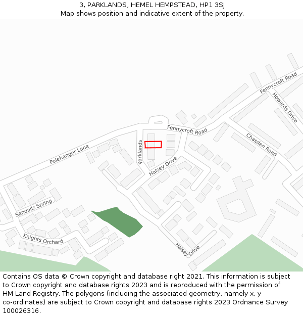 3, PARKLANDS, HEMEL HEMPSTEAD, HP1 3SJ: Location map and indicative extent of plot