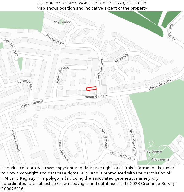 3, PARKLANDS WAY, WARDLEY, GATESHEAD, NE10 8GA: Location map and indicative extent of plot