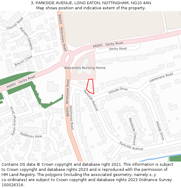 3, PARKSIDE AVENUE, LONG EATON, NOTTINGHAM, NG10 4AN: Location map and indicative extent of plot