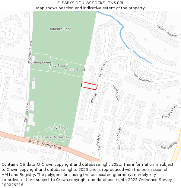 3, PARKSIDE, HASSOCKS, BN6 8BL: Location map and indicative extent of plot