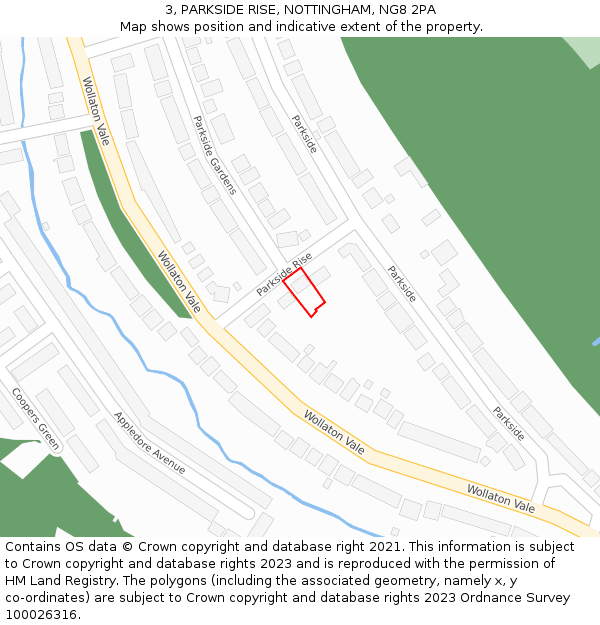 3, PARKSIDE RISE, NOTTINGHAM, NG8 2PA: Location map and indicative extent of plot