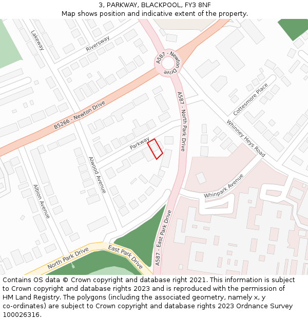 3, PARKWAY, BLACKPOOL, FY3 8NF: Location map and indicative extent of plot