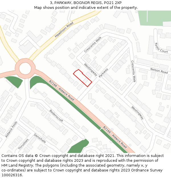 3, PARKWAY, BOGNOR REGIS, PO21 2XP: Location map and indicative extent of plot