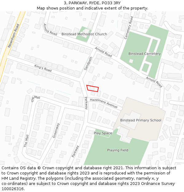 3, PARKWAY, RYDE, PO33 3RY: Location map and indicative extent of plot