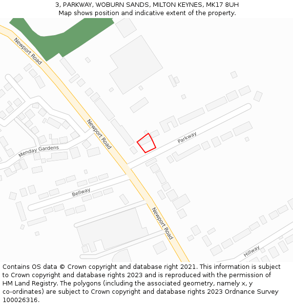 3, PARKWAY, WOBURN SANDS, MILTON KEYNES, MK17 8UH: Location map and indicative extent of plot
