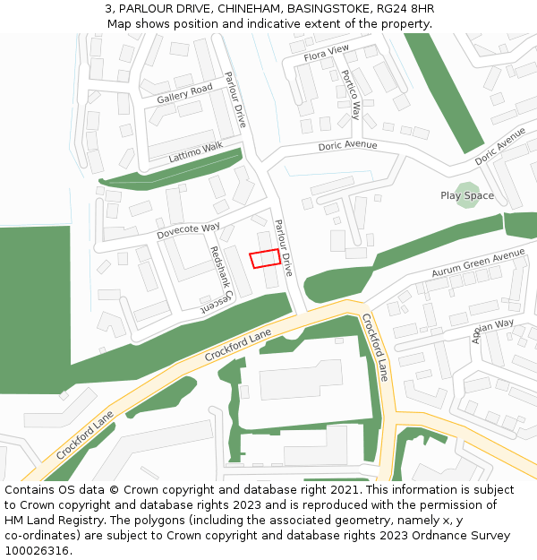 3, PARLOUR DRIVE, CHINEHAM, BASINGSTOKE, RG24 8HR: Location map and indicative extent of plot