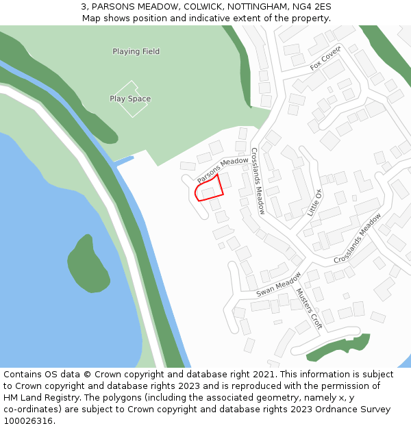 3, PARSONS MEADOW, COLWICK, NOTTINGHAM, NG4 2ES: Location map and indicative extent of plot