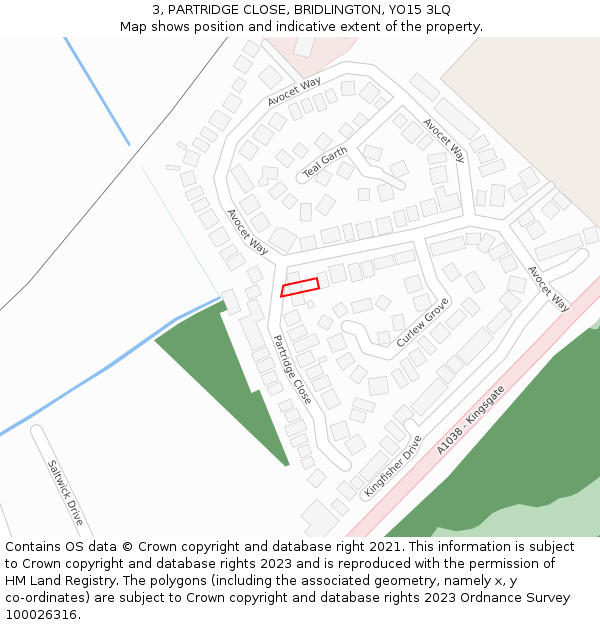 3, PARTRIDGE CLOSE, BRIDLINGTON, YO15 3LQ: Location map and indicative extent of plot