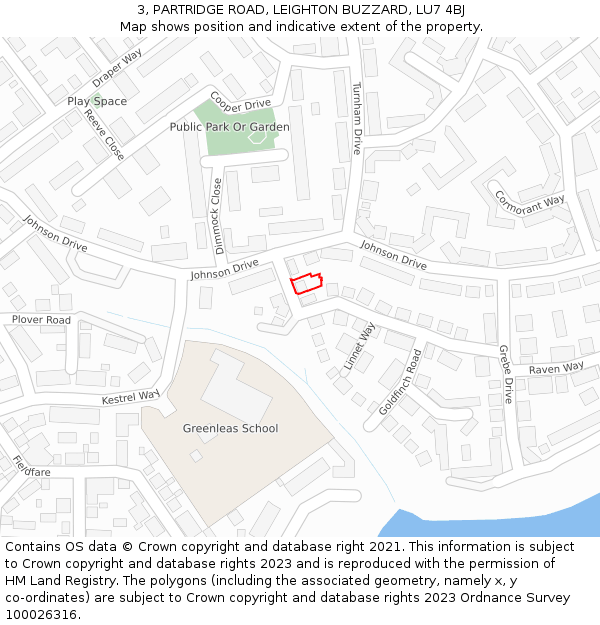 3, PARTRIDGE ROAD, LEIGHTON BUZZARD, LU7 4BJ: Location map and indicative extent of plot
