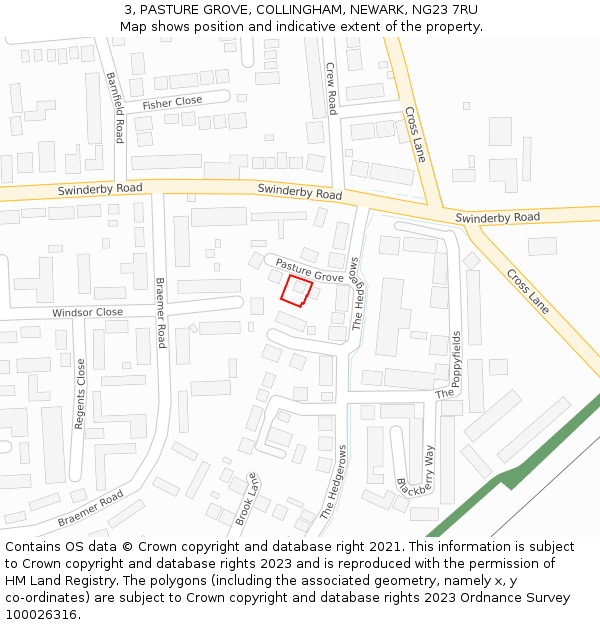 3, PASTURE GROVE, COLLINGHAM, NEWARK, NG23 7RU: Location map and indicative extent of plot