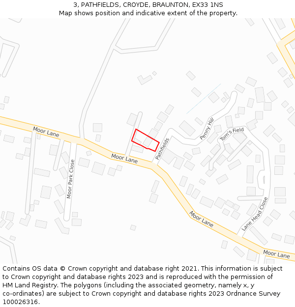 3, PATHFIELDS, CROYDE, BRAUNTON, EX33 1NS: Location map and indicative extent of plot
