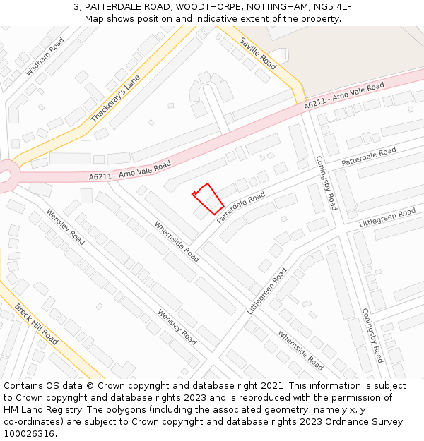 3, PATTERDALE ROAD, WOODTHORPE, NOTTINGHAM, NG5 4LF: Location map and indicative extent of plot