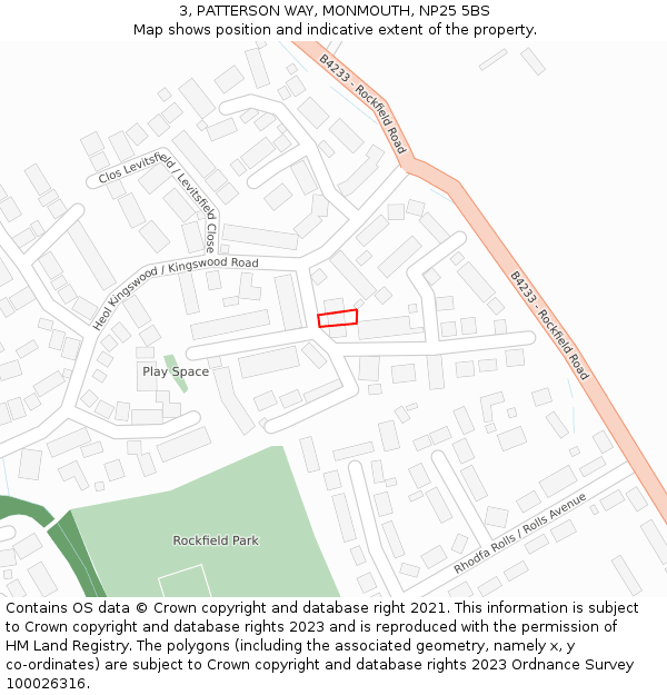 3, PATTERSON WAY, MONMOUTH, NP25 5BS: Location map and indicative extent of plot