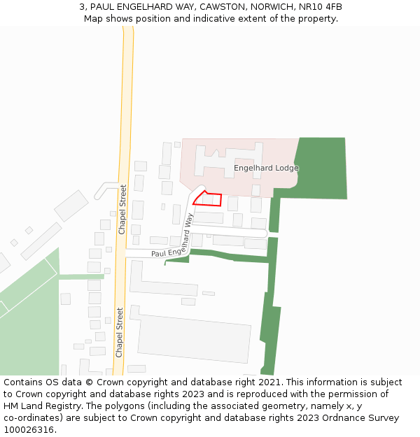 3, PAUL ENGELHARD WAY, CAWSTON, NORWICH, NR10 4FB: Location map and indicative extent of plot