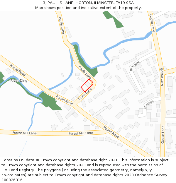 3, PAULLS LANE, HORTON, ILMINSTER, TA19 9SA: Location map and indicative extent of plot