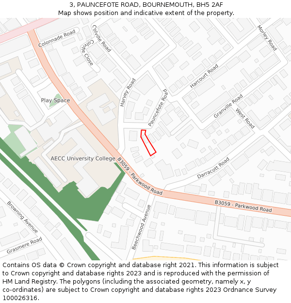 3, PAUNCEFOTE ROAD, BOURNEMOUTH, BH5 2AF: Location map and indicative extent of plot